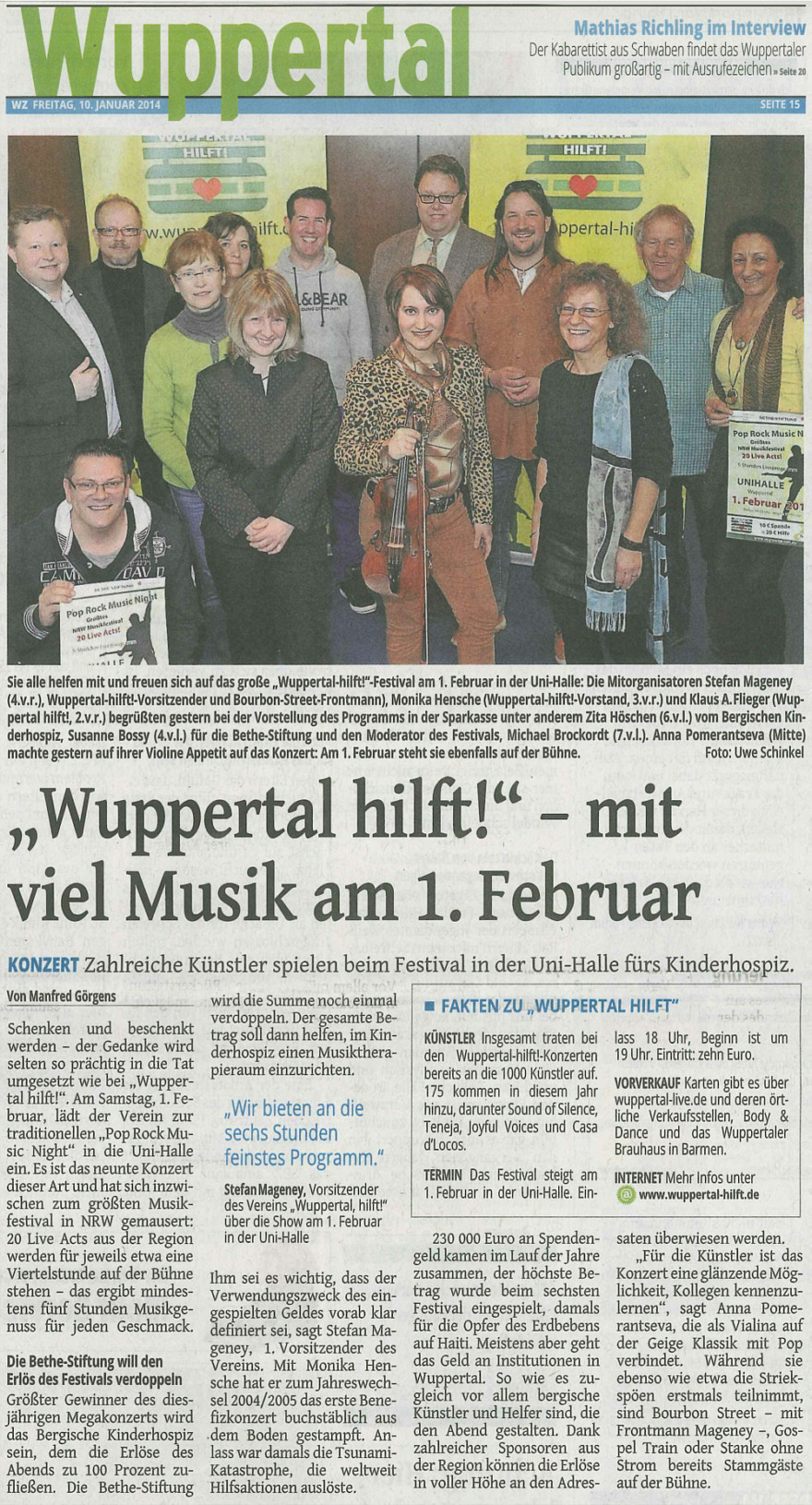 Quelle: Westdeutsche Zeitung (WZ, Ausgabe vom 10.01.2014) - Wuppertal hilft!